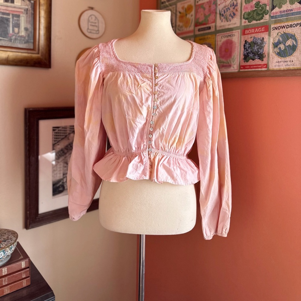 Zara Tye Dye Pink Ruffle Cropped Blouse